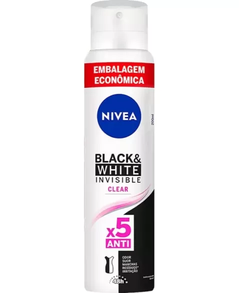 NIVEA DESODORANTE AEROSSOL FEMININO BLACK WHITE INVISIBLE CLEAR 200ML